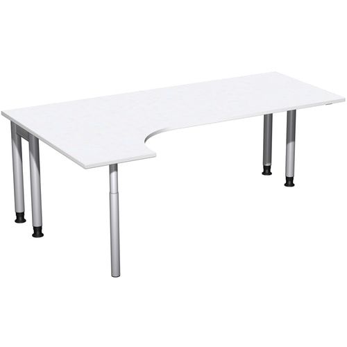 Eckschreibtisch, Ecke links, Füße einseitig verkürzt, 4-Fuß Pro, höhenverstellbar, 680-800 x 1.600 x 1.200 mm (HxBxT), Dekor Ahorn