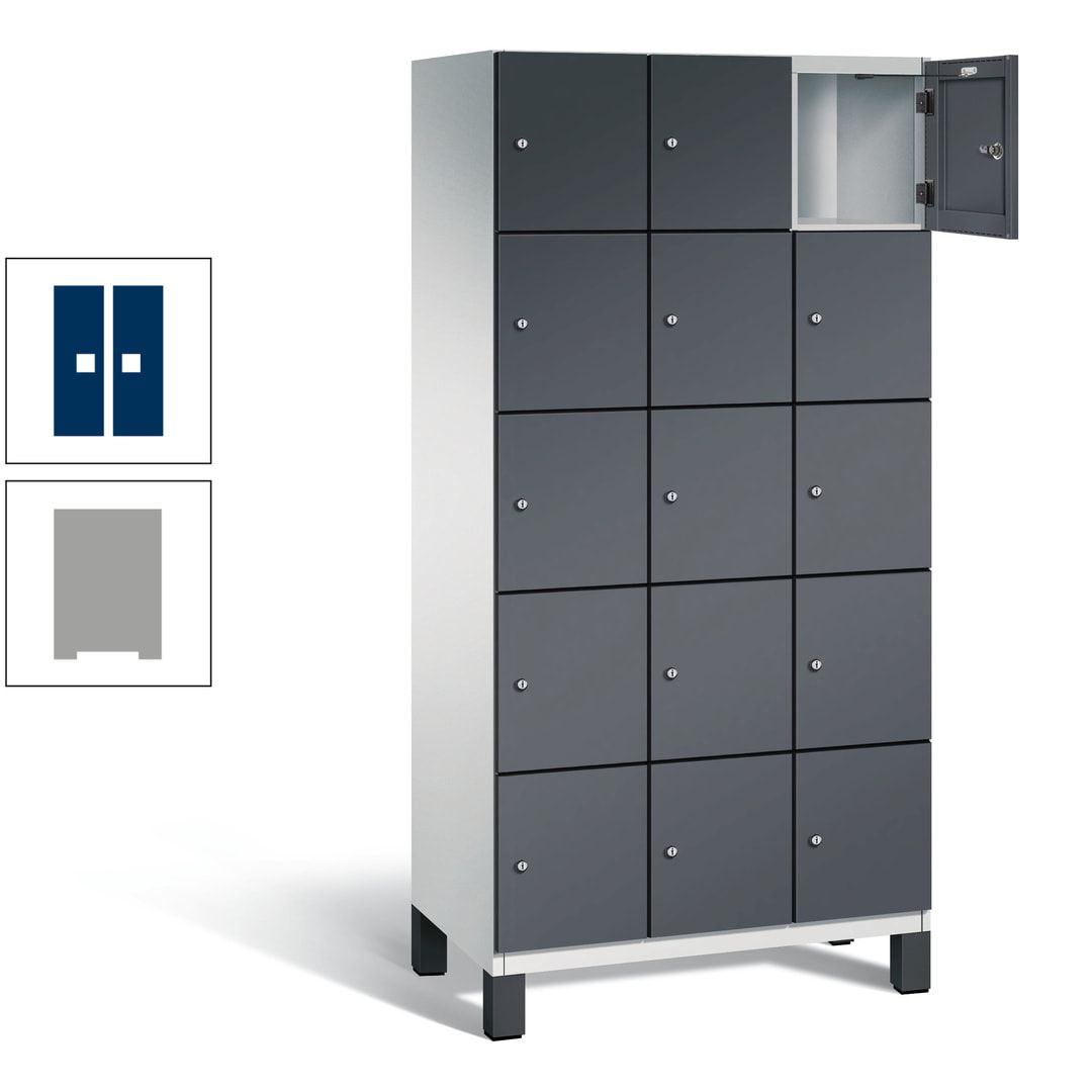 Fächerschrank, Stahlschrank, 15 Fächer, Türöffnungsbegrenzer, Füße, 1.980 x 900 x 525 mm (HxBxT), Korpus anthrazitgrau, Front anthrazitgrau