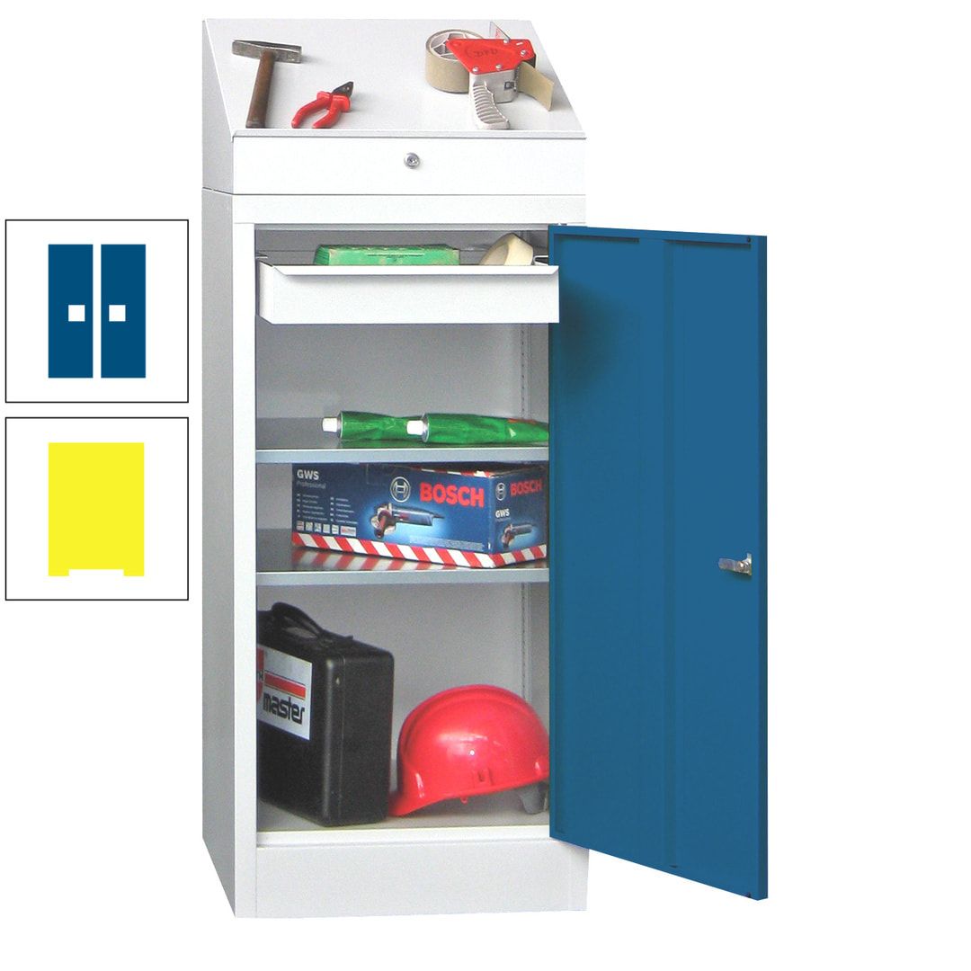 Stehpult mit Schrank - Vollblechtür - 1 Einlegeboden, 1 Ausziehboden, 1 Schublade - 1.270x500x500 mm (HxBxT) - anthrazitgrau