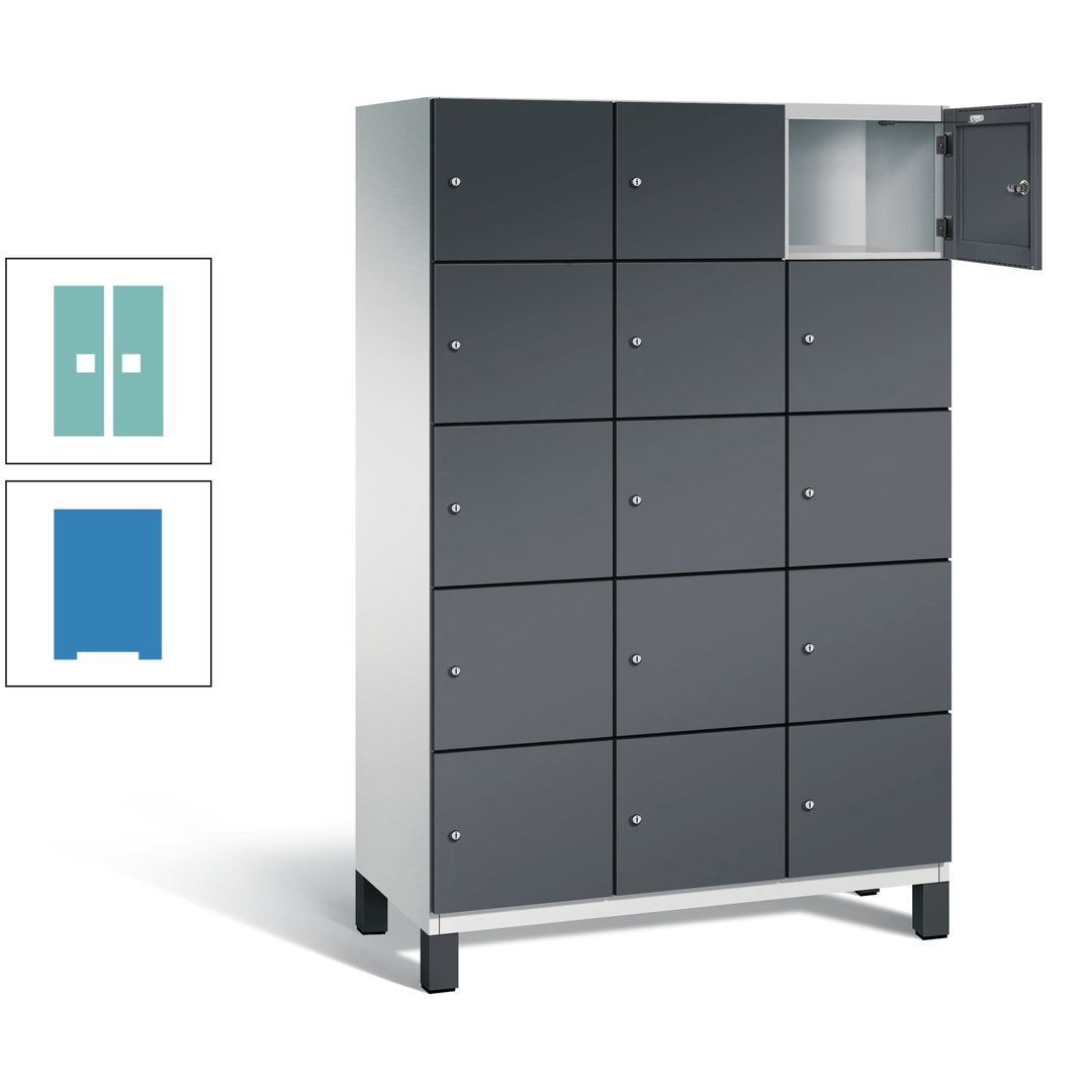 Fächerschrank, Stahlschrank, 15 Fächer, Türöffnungsbegrenzer, Füße, 1.980 x 1.200 x 525 mm (HxBxT), Korpus anthrazitgrau, Front anthrazitgrau