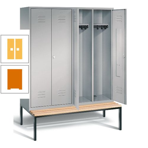 Doppel-Spindschrank, Buche Sitzbank untergebaut, 4 Abteile a 400 mm, Korpus lichtgrau, Tür anthrazitgrau, 2.090 x 1.590 x 815 mm (HxBxT)