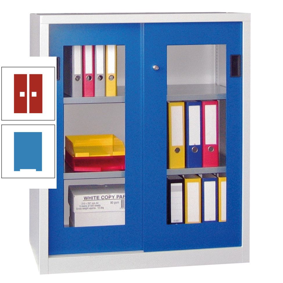 Schiebetürenschrank - Sichtfenstertüren - 1.000x1.000x400 mm (HxBxT) - 2 Böden, gepulvert - Zylinderschloss - anthrazitgrau