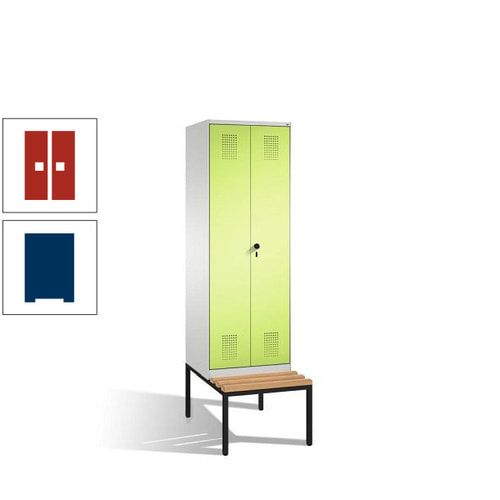 Doppel-Spind, Garderobenschrank, Buche Sitzbank untergebaut, 2 Abteile a 300 mm, Korpus anthrazitgrau, Tür anthrazitgrau, 2.090 x 600 x 815 mm (HxBxT)