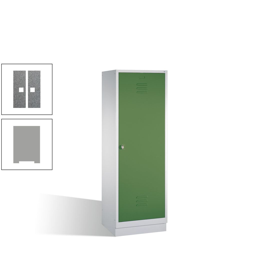 Doppel-Spind mit Großtür, Garderobenschrank mit Sockel, 2 Abteile a 300 mm, Korpus anthrazitgrau, Tür anthrazitgrau, 1.800 x 610 x 500 mm (HxBxT)
