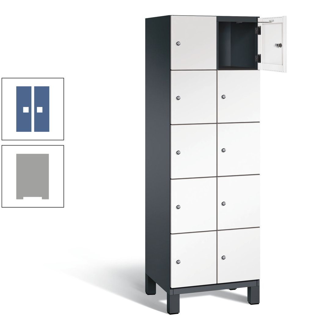 Fächerschrank, Stahlschrank, 10 Fächer, Türöffnungsbegrenzer, Füße, 1.980 x 600 x 525 mm (HxBxT), Korpus anthrazitgrau, Front anthrazitgrau
