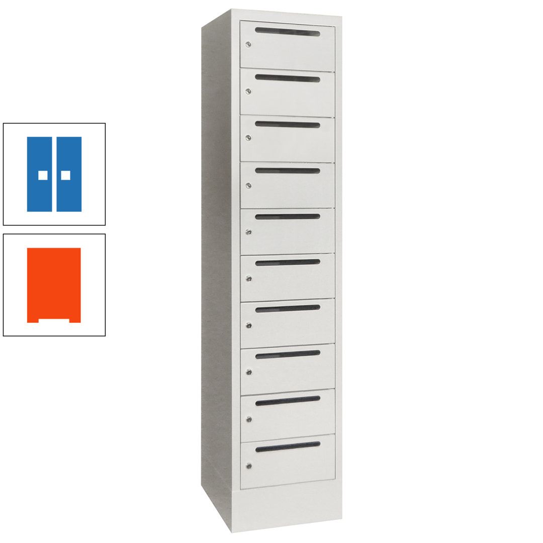 Postverteilerschrank, Schließfachschrank, 1 Abteil a 400 mm, 10 Fächer, 1.850 x 400 x 500 mm (HxBxT), Korpus anthrazitgrau, Front anthrazitgrau