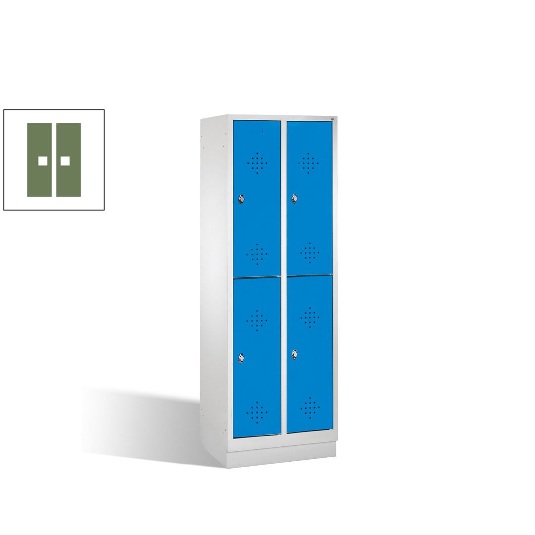Garderobenschrank, 2 Abteile, 4 Fächer, 1.800 x 610 x 500 mm (HxBxT), Drehriegel, Sockel, Korpus anthrazitgrau, Türen anthrazitgrau