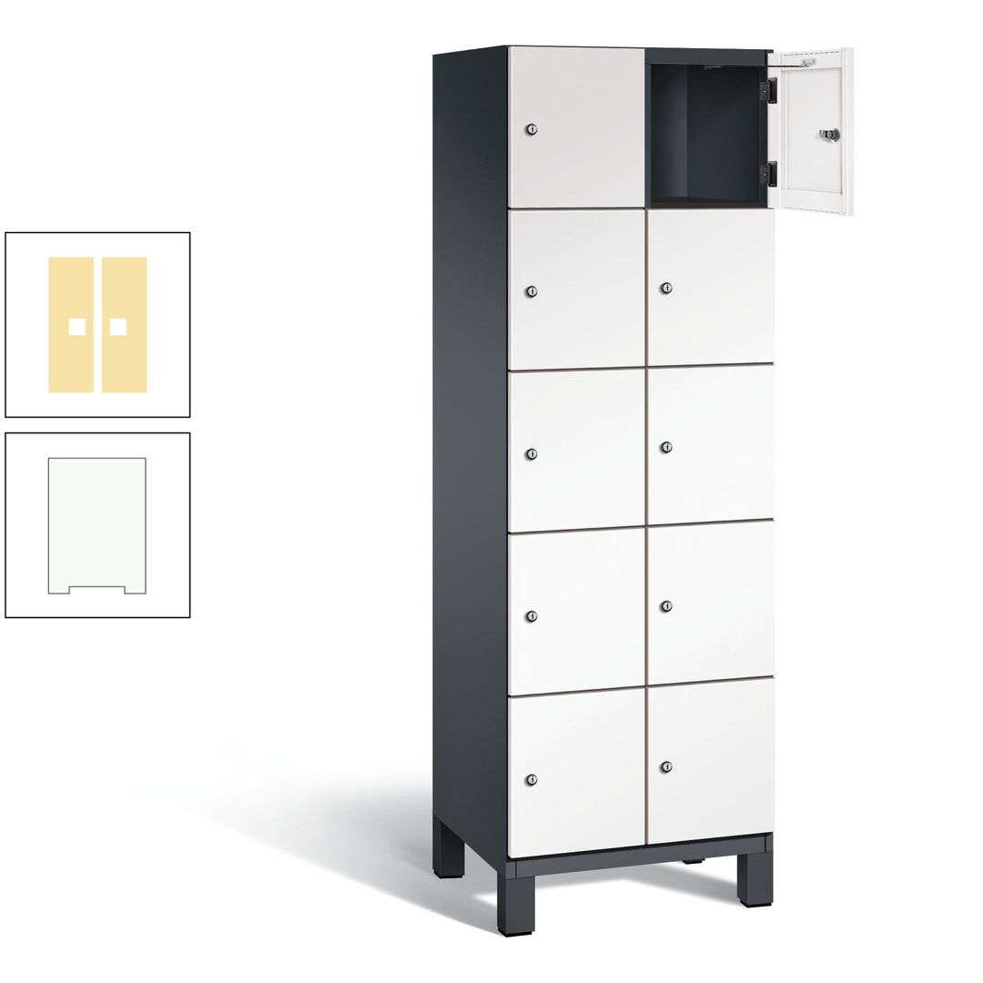 Fächerschrank, Stahlschrank, 10 Fächer, Türöffnungsbegrenzer, Füße, 1.980 x 600 x 525 mm (HxBxT), Korpus anthrazitgrau, Front anthrazitgrau