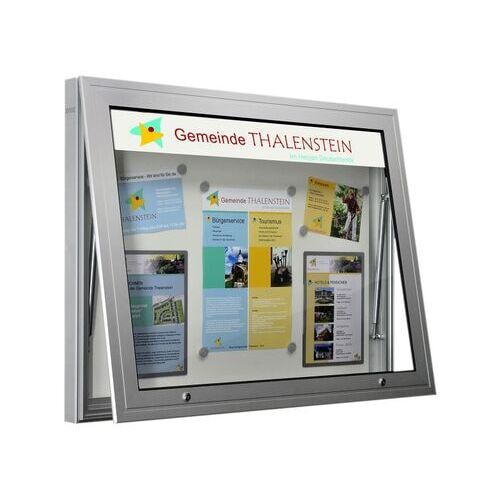 Klassischer Schaukasten, Schaufenster, Auslage, Werbekasten - DIN A2, Querformat, Magnet Rückwand anthrazit, Gasdruckfedern, 540 x 800 x 75 mm (HxBxT)
