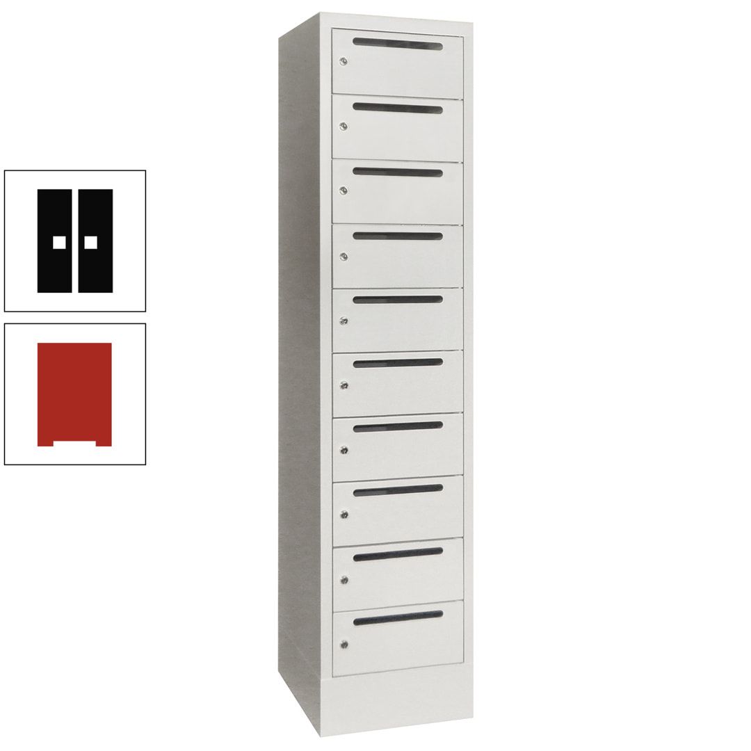 Postverteilerschrank, Schließfachschrank, 1 Abteil a 400 mm, 10 Fächer, 1.850 x 400 x 500 mm (HxBxT), Korpus anthrazitgrau, Front anthrazitgrau