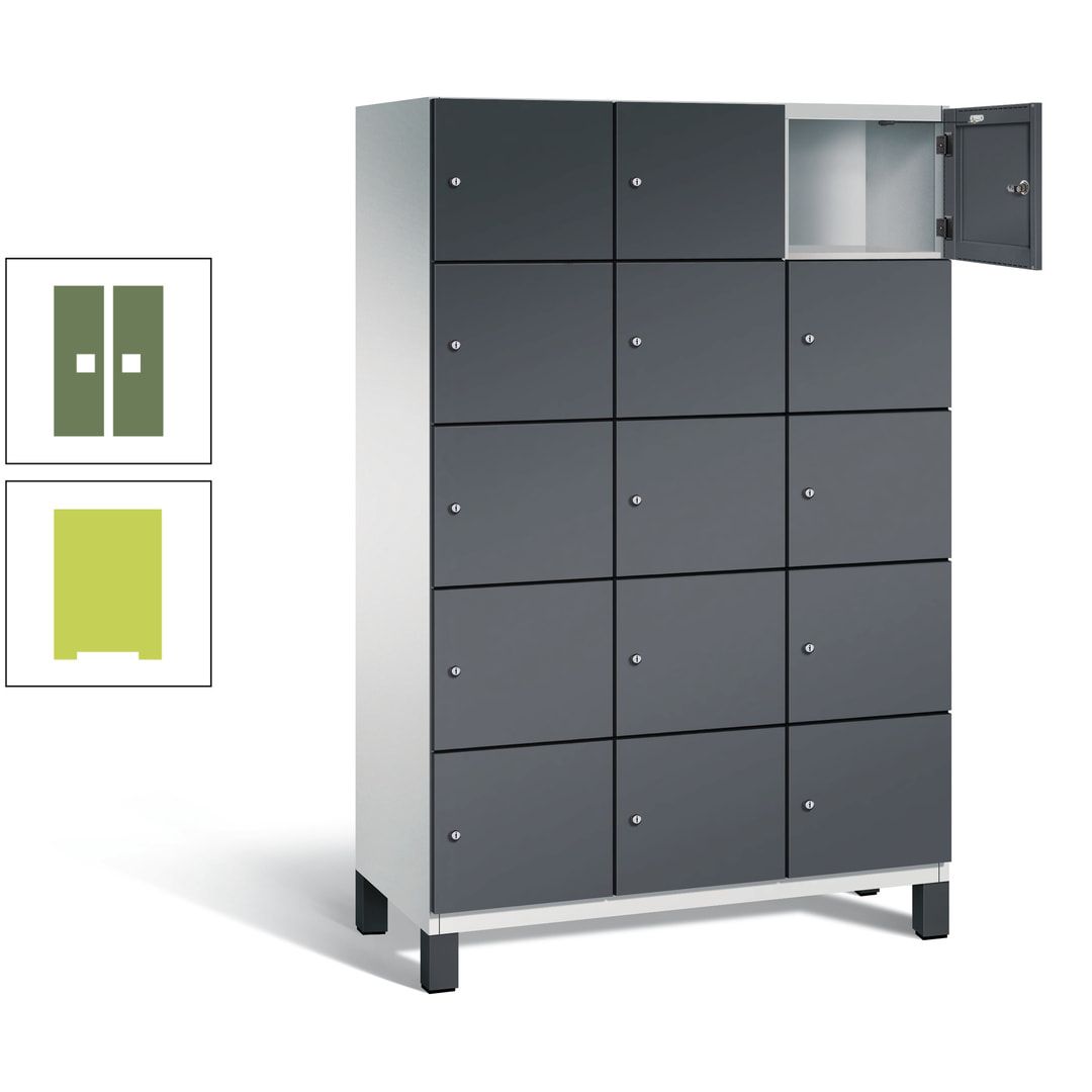 Fächerschrank, Stahlschrank, 15 Fächer, Türöffnungsbegrenzer, Füße, 1.980 x 1.200 x 525 mm (HxBxT), Korpus anthrazitgrau, Front anthrazitgrau
