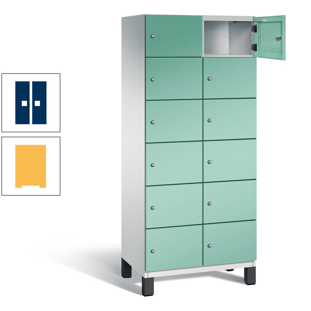 Fächerschrank, Stahlschrank, 12 Fächer, Türöffnungsbegrenzer, Füße, 1.980 x 800 x 525 mm (HxBxT), Korpus anthrazitgrau, Front anthrazitgrau