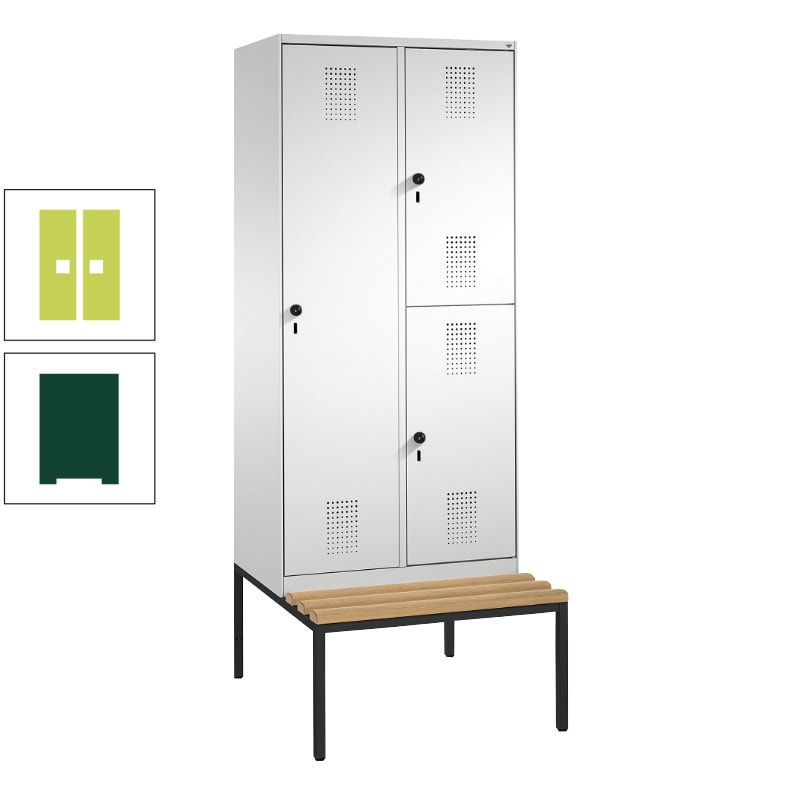 Garderobenschrank, Spind ein- und doppelstöckig Sitzbank, 2 Abteile, 3 Fächer, 2.090 x 800 x 500 mm (HxBxT), Front anthrazitgrau, Korpus anthrazitgrau