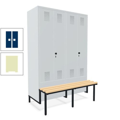 Doppel-Spind, Garderobenschrank, Buche Sitzbank integriert, 4 Abteile 300 mm, Korpus anthrazitgrau, Tür anthrazitgrau, 1.850 x 1.200 x 815 mm (HxBxT)