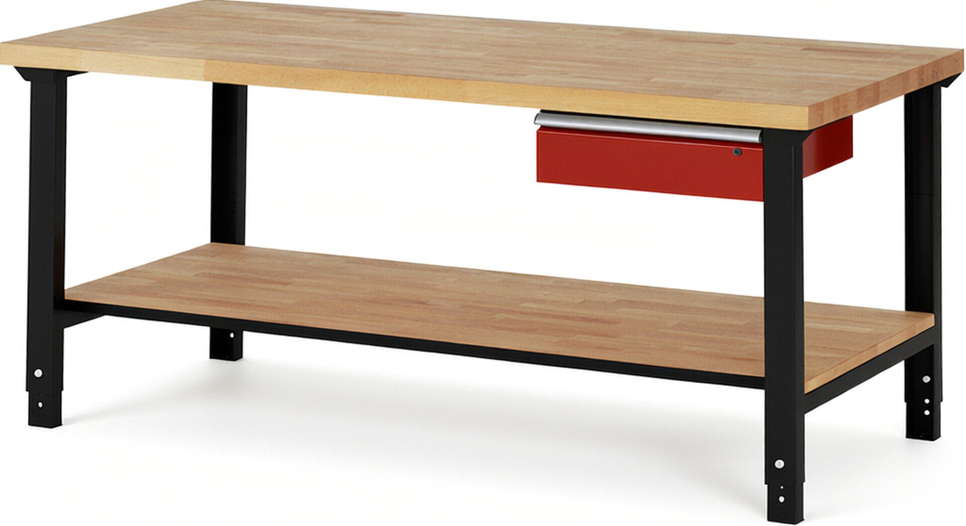 Werkbank mit Ablage - 1 Schublade - 150:1 - höhenverstellbar 790 - 1.140 mm - 2.000 x 900 mm (BxT) - 750 kg - Buche - Anthrazitgrau
