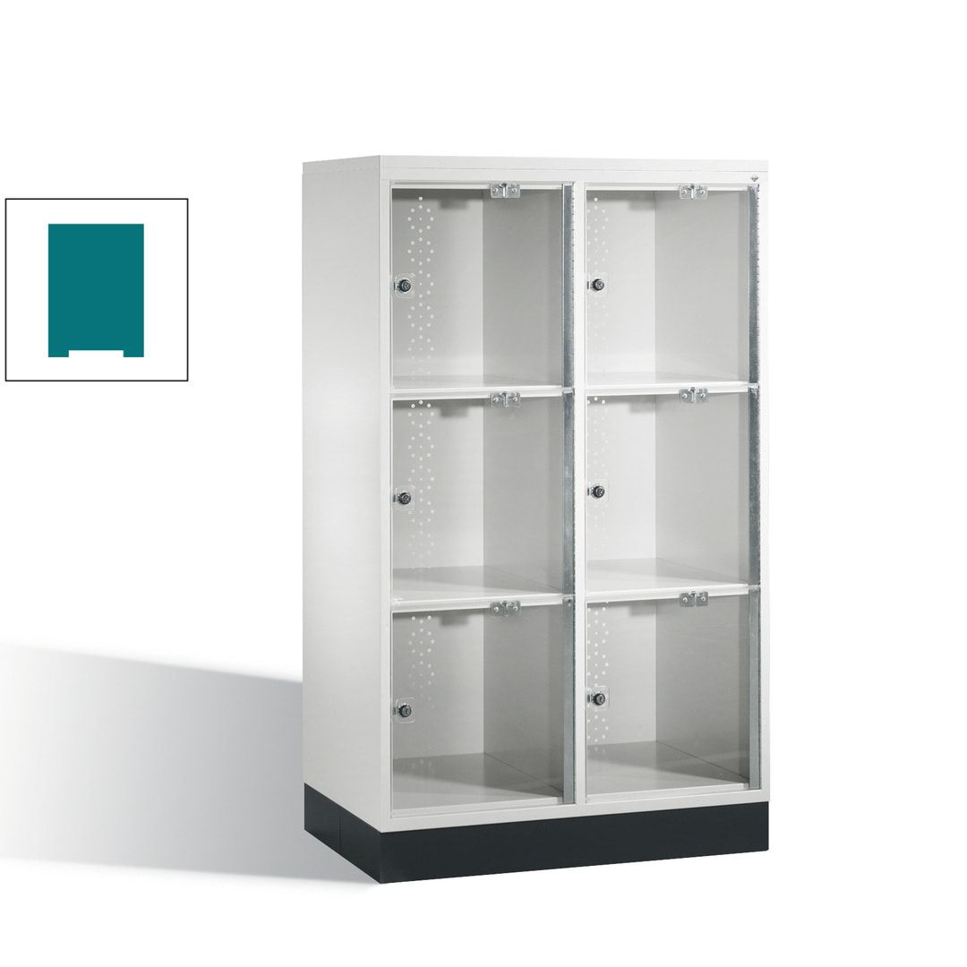Schließfachschrank, Fächerschrank mit Türen aus Acrylglas, 2 Abteile, 6 Fächer, Zylinderschloss, 1.370 x 820 x 500 mm (HxBxT), Korpus anthrazitgrau