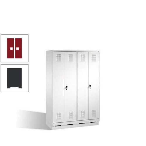 Doppel-Spind, Doppeltüren, Garderobenschrank mit Sockel, 4 Abteile a 300 mm, Korpus anthrazitgrau, Tür anthrazitgrau, 1.800 x 1.200 x 500 mm (HxBxT)