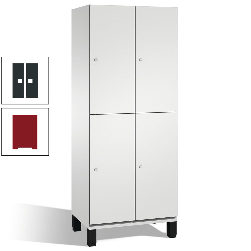 Fächerschrank, Stahlschrank, doppelstöckig, 4 Fächer, Füße, Korpus anthrazitgrau, Tür anthrazitgrau, 1.980 x 600 x 525 mm (HxBxT)