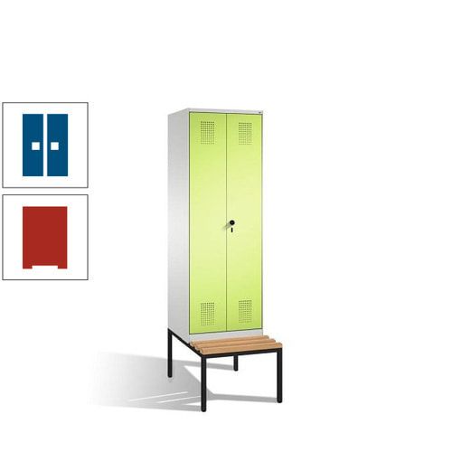 Doppel-Spind, Garderobenschrank, Buche Sitzbank untergebaut, 2 Abteile a 300 mm, Korpus anthrazitgrau, Tür anthrazitgrau, 2.090 x 600 x 815 mm (HxBxT)