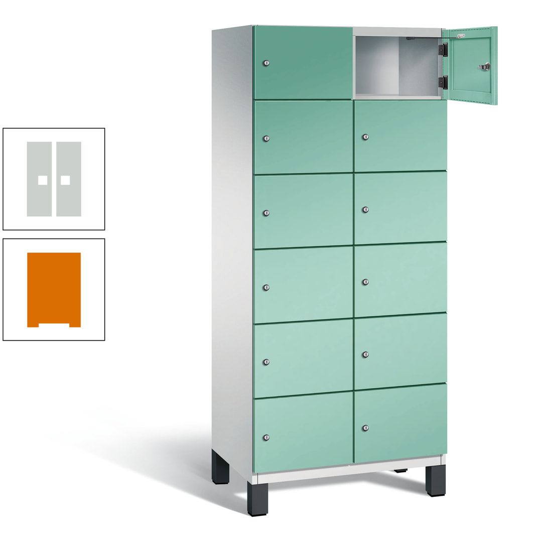 Fächerschrank, Stahlschrank, 12 Fächer, Türöffnungsbegrenzer, Füße, 1.980 x 800 x 525 mm (HxBxT), Korpus anthrazitgrau, Front anthrazitgrau