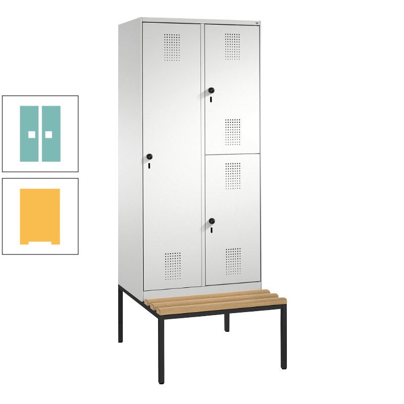 Garderobenschrank, Spind ein- und doppelstöckig Sitzbank, 2 Abteile, 3 Fächer, 2.090 x 800 x 500 mm (HxBxT), Front anthrazitgrau, Korpus anthrazitgrau