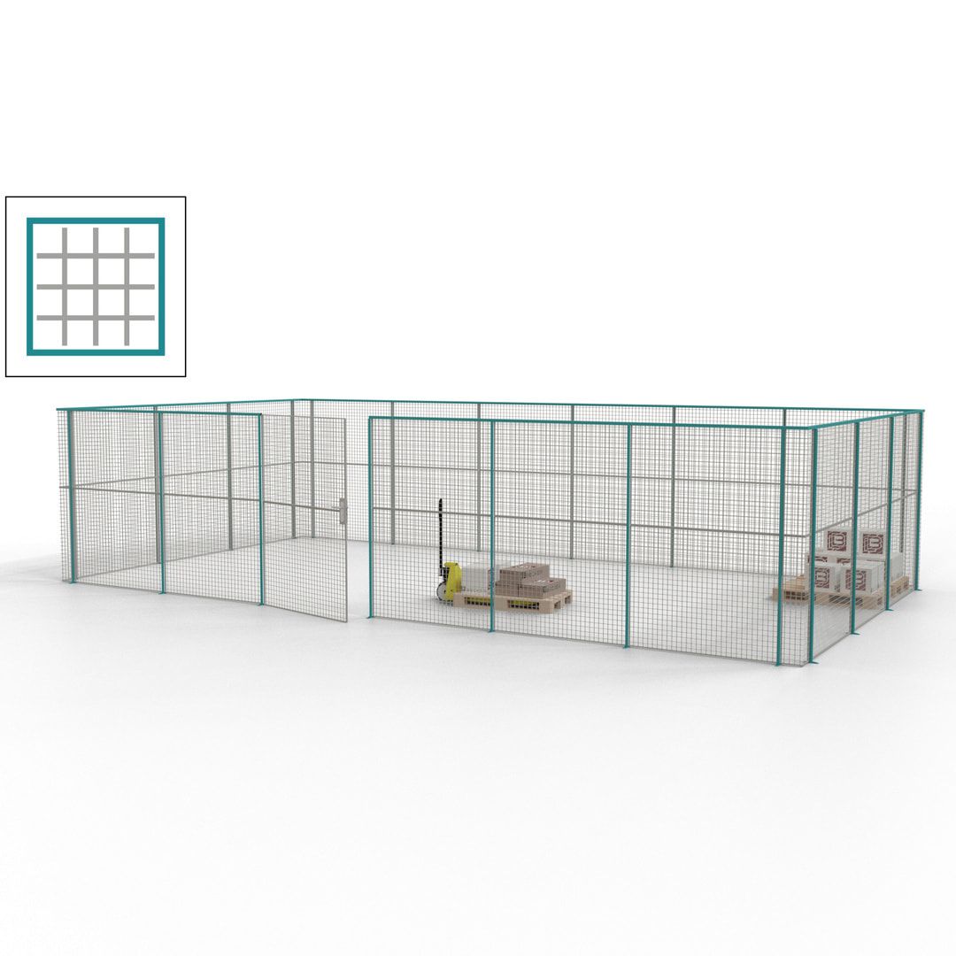Maschinen Schutzgitter - Hallentrennwand - Sicherheitszaun - Tür - 27 m - 2.200 x 9.400 x 4.900 mm (HxBxT) - enzianblau