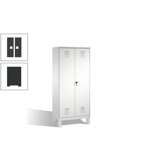 Doppel-Spind, Doppeltüren, Garderobenschrank mit Füßen, 2 Abteile a 400 mm, Korpus anthrazitgrau, Tür anthrazitgrau, 1.850 x 800 x 500 mm (HxBxT)