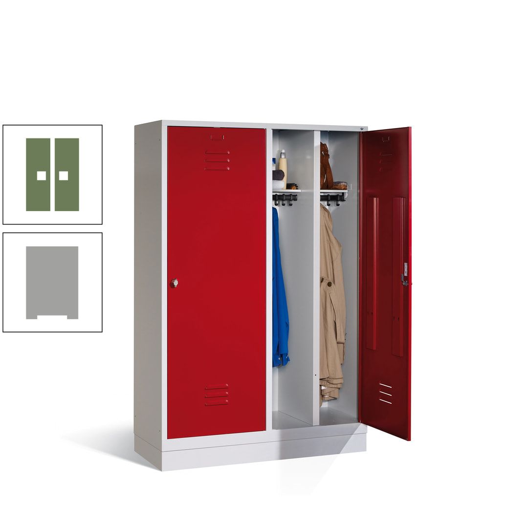 Doppel-Spind mit Großtüren, Garderobenschrank mit Sockel, 4 Abteile a 300 mm, Korpus anthrazitgrau, Tür anthrazitgrau, 1.800 x 1.190 x 500 mm (HxBxT)