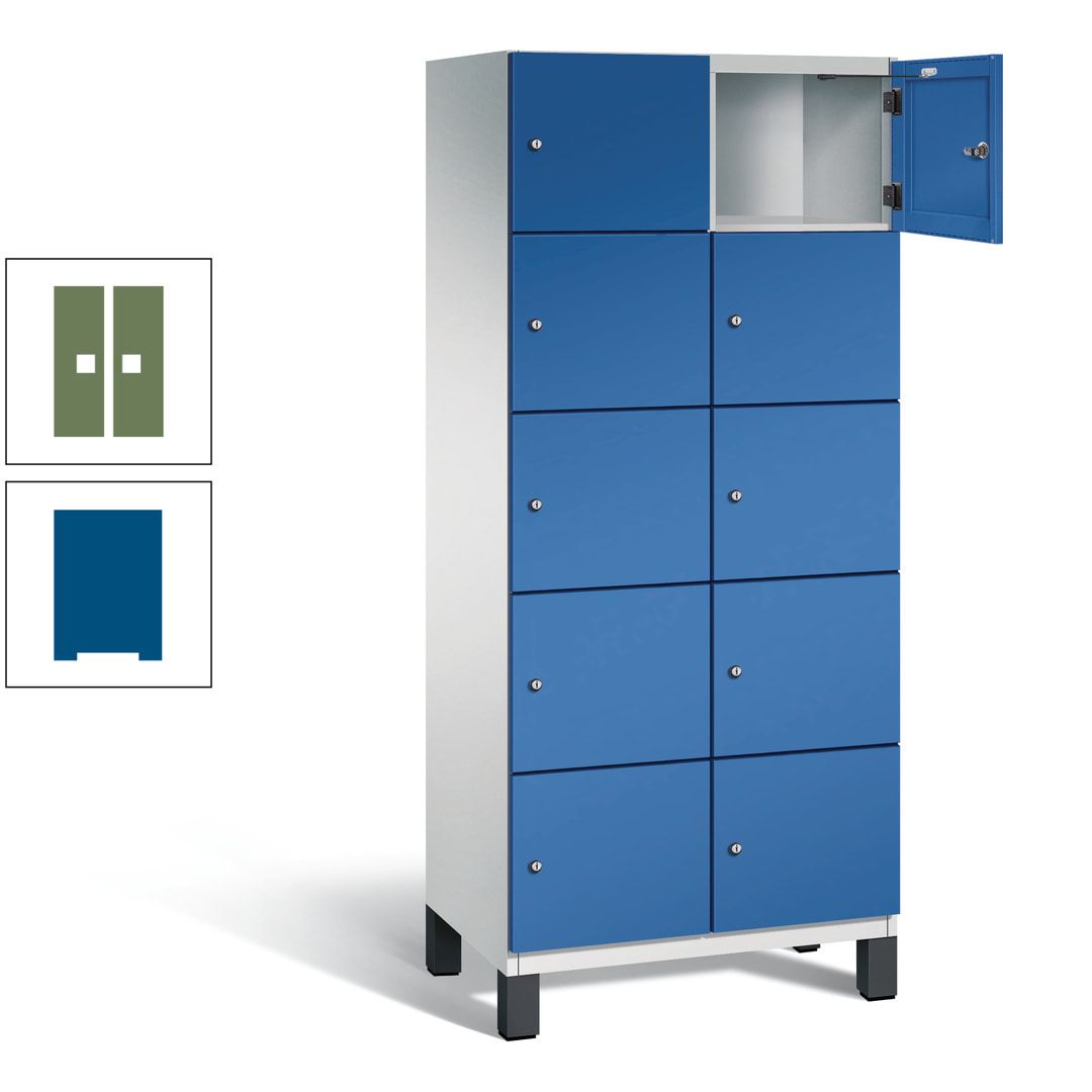 Fächerschrank, Stahlschrank, 10 Fächer, Türöffnungsbegrenzer, Füße, 1.980 x 800 x 525 mm (HxBxT), Korpus anthrazitgrau, Front anthrazitgrau