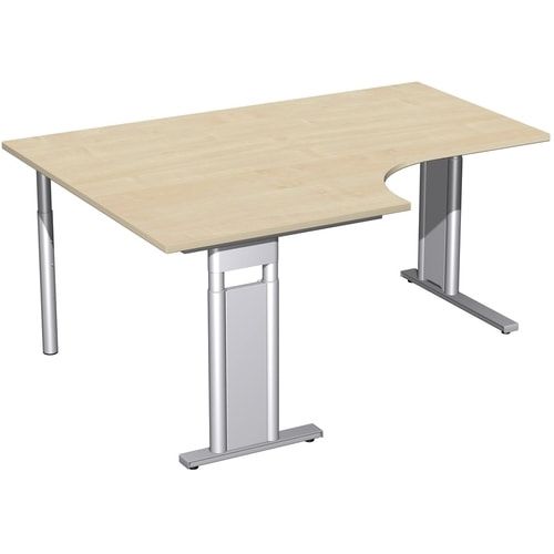 Eckschreibtisch, Eckteil 800 mm, links, Füße einseitig verkürzt, C-Fuß Pro, höhenverstellbar, 680-820 x 1.600 x 1.200 mm (HxBxT), Dekor Ahorn