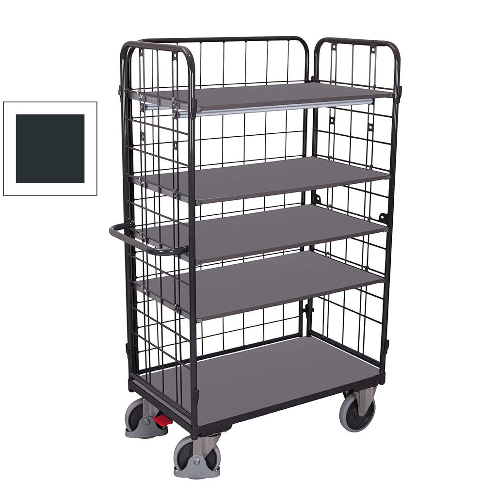 Etagenwagen - 3 Gitterwände - 5 Etagen - Ladefläche 500 x 850 mm (BxT) - Traglast 400 kg - anthrazitgrau
