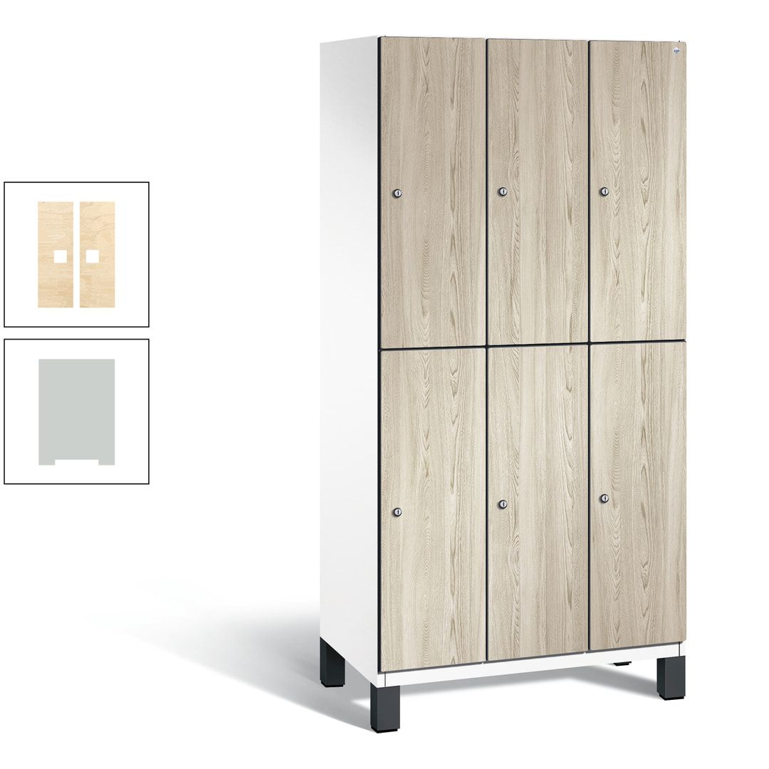 Fächerschrank, Garderobenschrank, mit Füßen, 3 Abteile, 1.980 x 900 x 525 mm (HxBxT), Korpus anthrazitgrau, Tür Donau-Ahorn