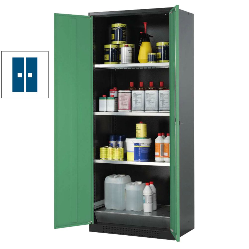 Chemikalienschrank - Flügeltüren, enzianblau - 3 Fachböden - Gitterrost - 1.950 x 810 x 520 mm (HxBxT) - Stahl, pulverbeschichtet