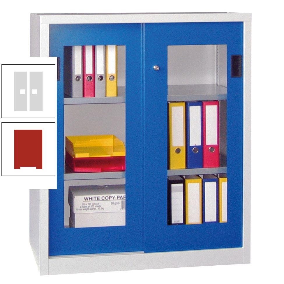 Schiebetürenschrank - Sichtfenstertüren - 1.000x1.000x400 mm (HxBxT) - 2 Böden, gepulvert - Zylinderschloss - anthrazitgrau
