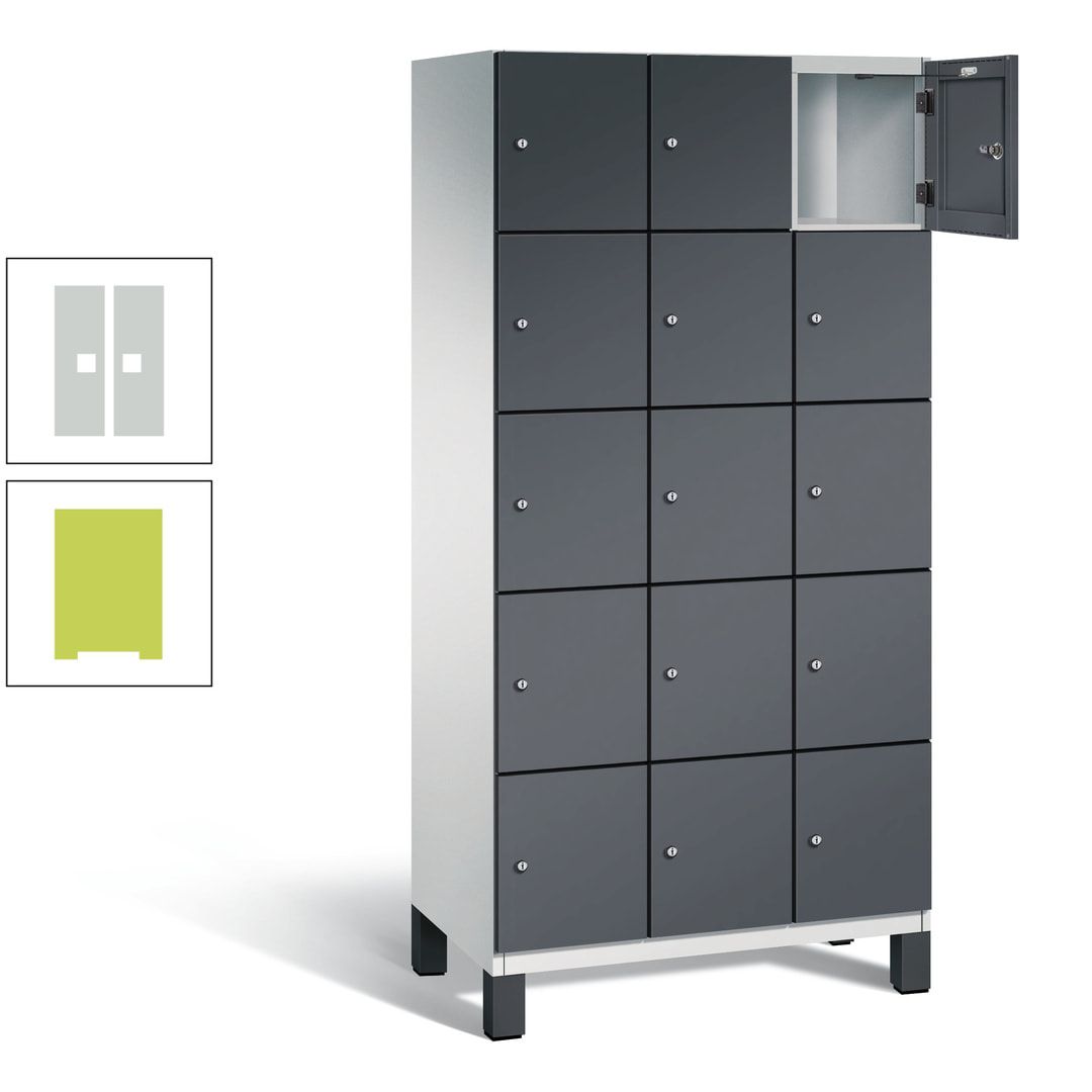 Fächerschrank, Stahlschrank, 15 Fächer, Türöffnungsbegrenzer, Füße, 1.980 x 900 x 525 mm (HxBxT), Korpus anthrazitgrau, Front anthrazitgrau