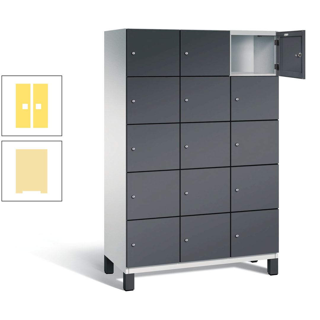 Fächerschrank, Stahlschrank, 15 Fächer, Türöffnungsbegrenzer, Füße, 1.980 x 1.200 x 525 mm (HxBxT), Korpus anthrazitgrau, Front anthrazitgrau