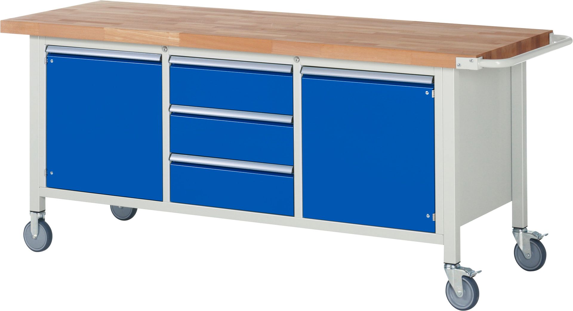 Mobile Werkbank mit 2 Schränken - 3 Schubladen - Teilauszug - 180:3 - 880 x 2.000 x 700 mm (HxBxT) - 450 kg - Buche - Anthrazitgrau