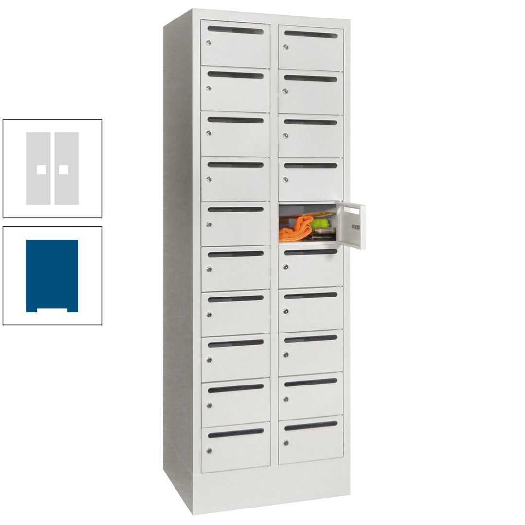 Postverteilerschrank, Schließfachschrank, 2 Abteile a 300 mm, 20 Fächer, 1.850 x 600 x 500 mm (HxBxT), Korpus anthrazitgrau, Front anthrazitgrau