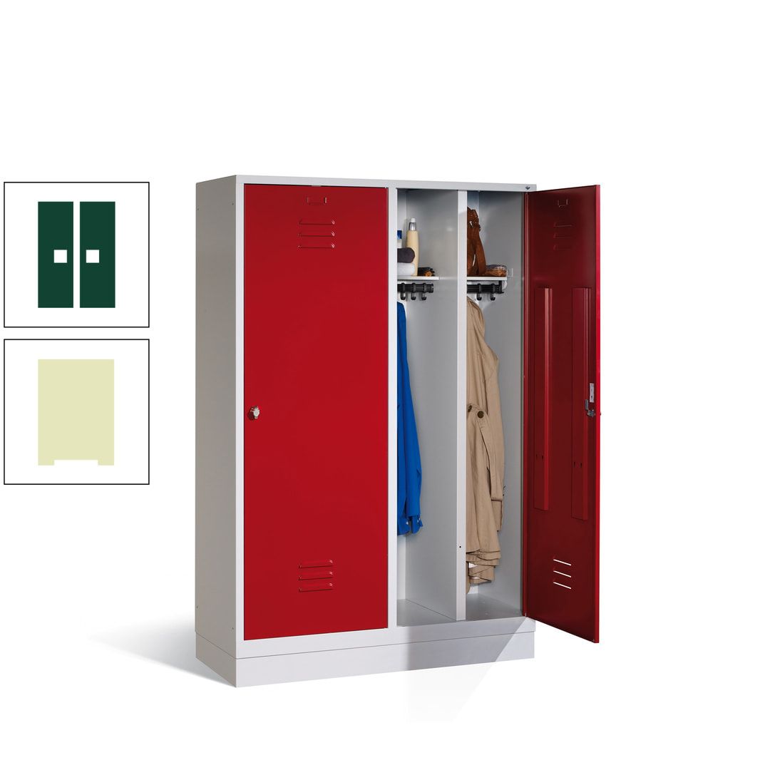 Doppel-Spind mit Großtüren, Garderobenschrank mit Sockel, 4 Abteile a 300 mm, Korpus anthrazitgrau, Tür anthrazitgrau, 1.800 x 1.190 x 500 mm (HxBxT)
