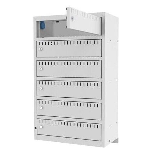 Akkuschrank, Batterieladeschrank, 6 Fächer, Überstromsicherung IP21, 900 x 550 x 300 mm (HxBxT), Korpusfarbe anthrazitgrau, Frontfarbe anthrazitgrau