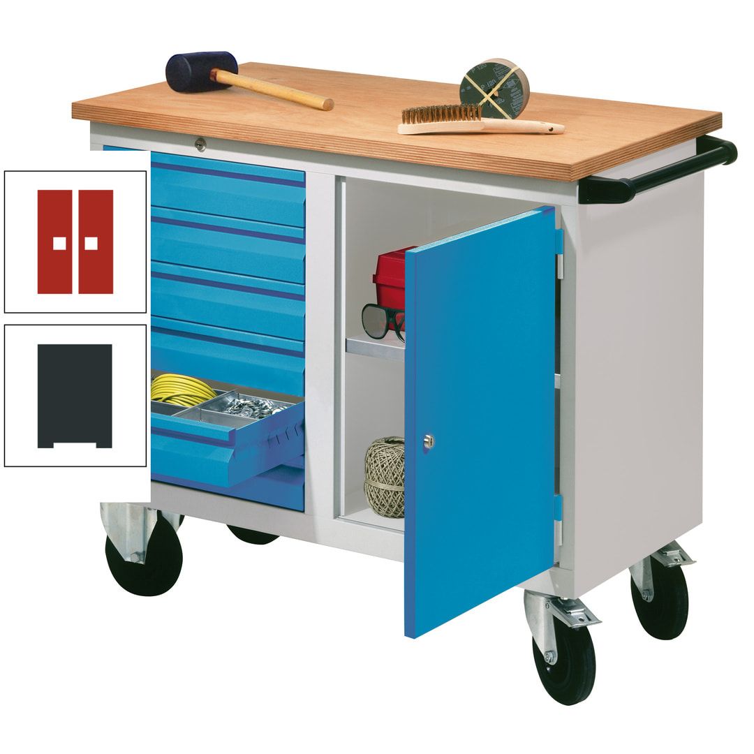 Mobile Werkbank - Werkstattwagen - 915 x 1.090 x 600 mm - 6 Schubladen und Schrankfach - anthrazitgrau