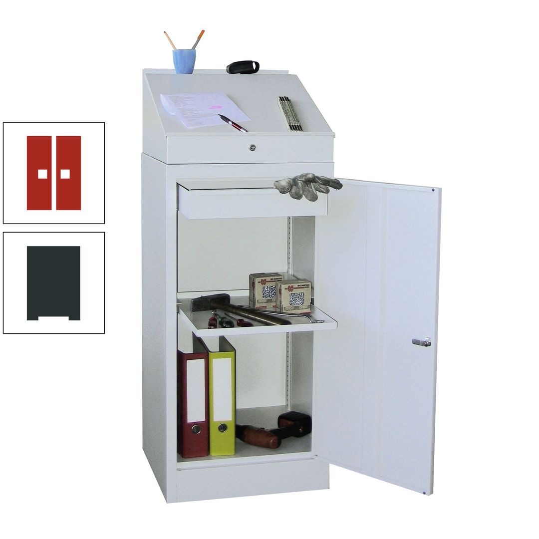 Stehpult mit Schrank - Vollblechtür - Zylinderschloss - 1 Einlegeboden, 1 Schublade - 1.270x500x500 mm (HxBxT) - anthrazitgrau