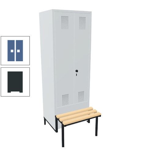 Doppel-Spind, Garderobenschrank, Buche Sitzbank integriert, 2 Abteile a 400 mm, Korpus anthrazitgrau, Tür anthrazitgrau, 1.850 x 800 x 815 mm (HxBxT)