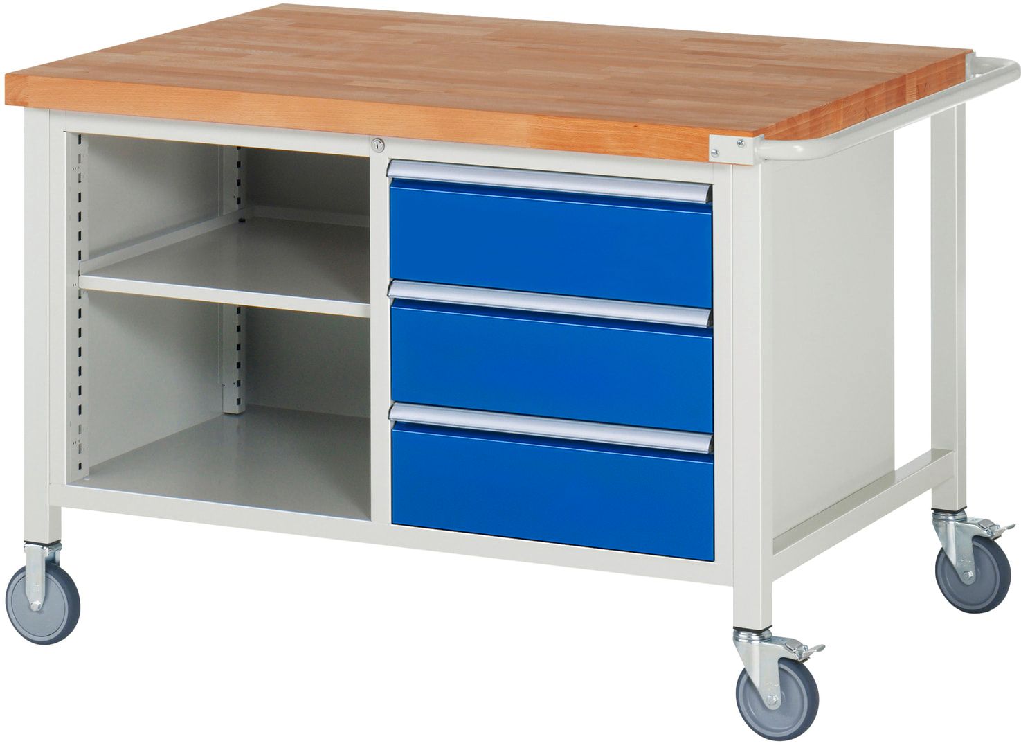 Mobile Werkbank, 2 Ablageböden - 3 Schubladen - Teilauszug - 180:3 - Höhe 880-1.080 mm - 1.250 x 900 mm - 450 kg - Anthrazitgrau