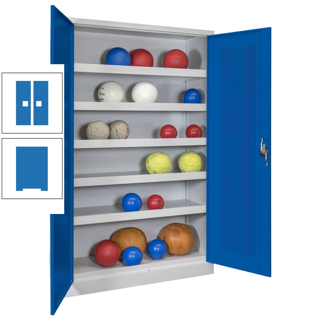 Ballschrank - Lochfeldtüren - 5 Böden - 1.950x1.200x500 mm (HxBxT) - anthrazitgrau