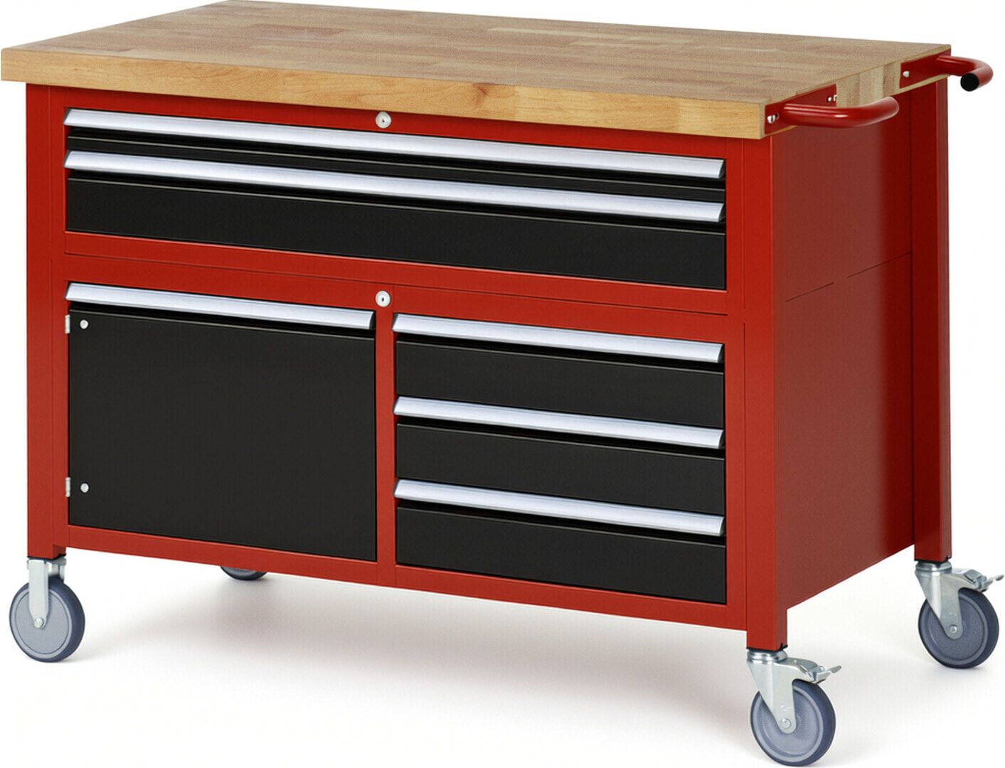 Mobile Werkbank, Schrank - 5 Schubladen - Teilauszug - 60:1/120:4 - Höhe 920-1.120 mm - 1.250 x 700 mm - 450 kg - Anthrazitgrau