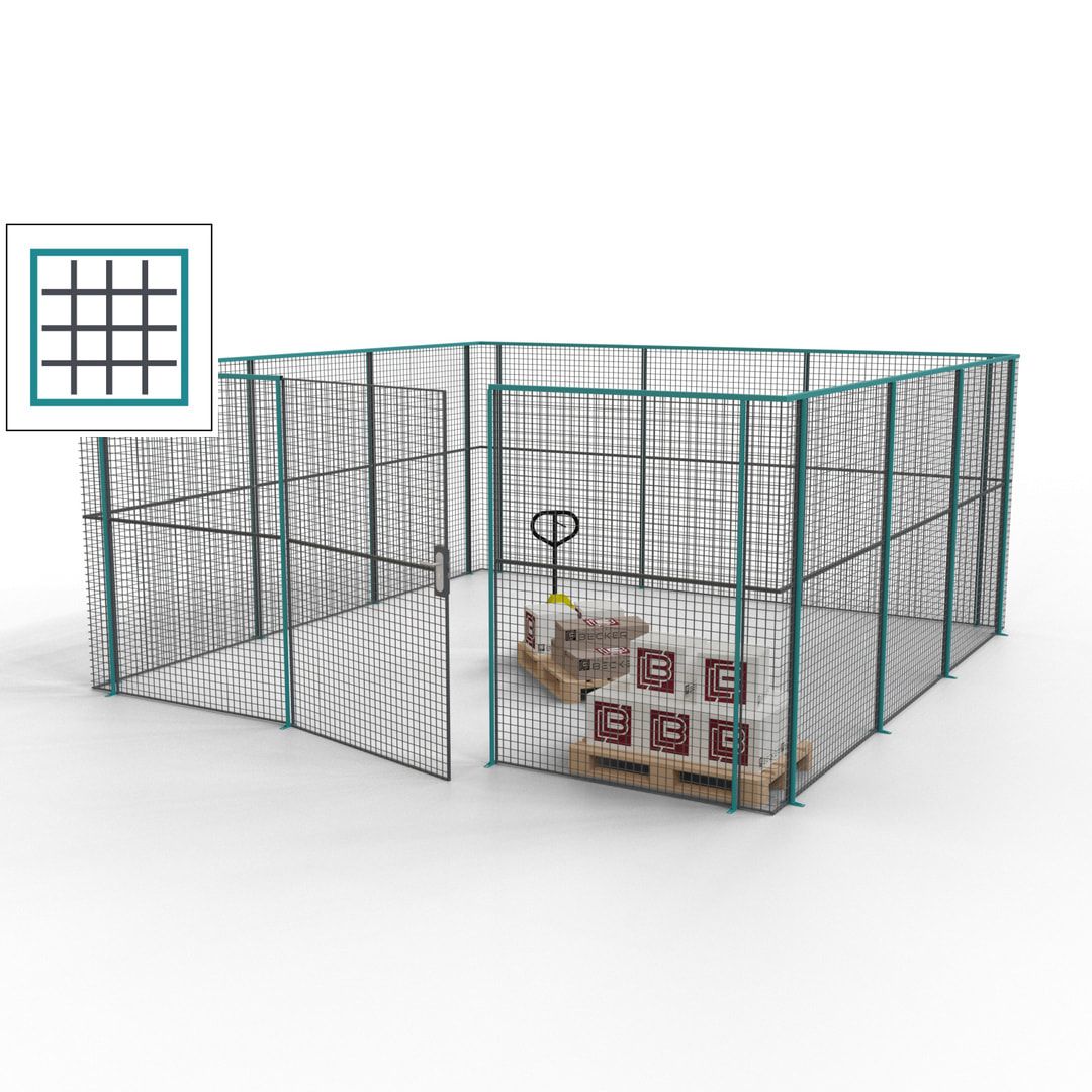 Maschinen Schutzgitter - Hallentrennwand - Sicherheitszaun - Tür - 18 m - 2.200 x 4.900 x 4.900 mm (HxBxT) - enzianblau