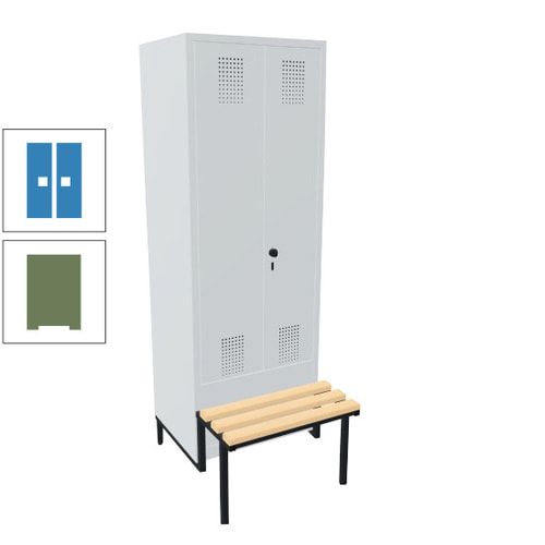 Doppel-Spind, Garderobenschrank, Buche Sitzbank integriert, 2 Abteile a 400 mm, Korpus anthrazitgrau, Tür anthrazitgrau, 1.850 x 800 x 815 mm (HxBxT)