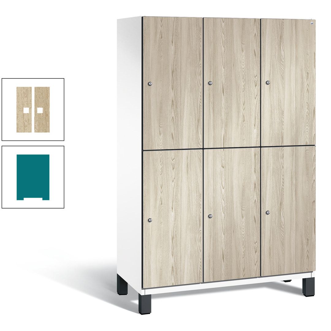 Fächerschrank, Garderobenschrank, mit Füßen, 3 Abteile, 1.980 x 1.200 x 525 mm (HxBxT), Korpus anthrazitgrau, Tür Donau-Ahorn