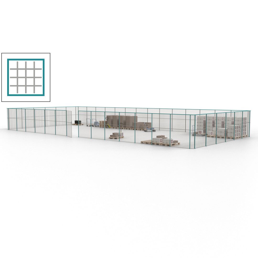 Maschinen Schutzgitter - Hallentrennwand - Sicherheitszaun - Tür - 60 m - 2.200 x 21.400 x 9.400 mm (HxBxT) - enzianblau